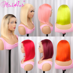Ready-Made 9 Colors 13x4 Transparent Lace Full Frontal Bob Wig 150% Density Silky Straight (Ready to Ship)