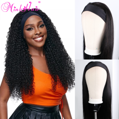 Custom Headband Wig Glueless Human Hair Wigs With Pre-attached Scarf Natural Color (Ready to Ship)