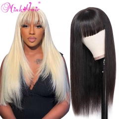 Custom Transparent Lace Full Frontal Wig With Bangs 180% Density (Ready to Ship)