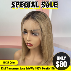 SPECIAL SALE 14inch 1B/27 Color Straight 13x4 Transparent Lace Bob Wig 180% Density (Sales products, do not accept refund/return)