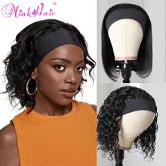 Custom Headband Bob Wig Glueless Human Hair With Pre-attached Scarf 180% 200% Density (Ready to Ship)