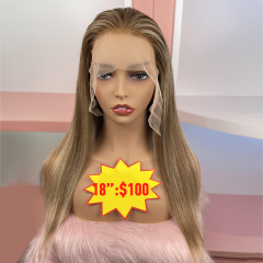 FLASH SALE 014 #6/6/613 Color 18inch Silky Straight Transparent 13x6 Lace Frontal Wig 180% Density(Sales products, do not accept refund/return)