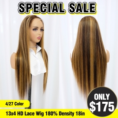 SPECIAL SALE 18inch 4/27 Color Straight 13x4 HD Full Frontal Lace Wig 180% Density (Sales products, do not accept refund/return)