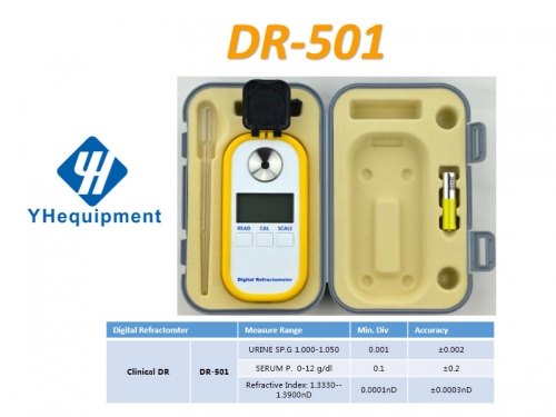 DR-501 URINE SP.G 1.000-1.050 SERUM P.  0-12 g/dl Refractive Index: 1.3330--1.3900nD ClinicalDigital Refractometer