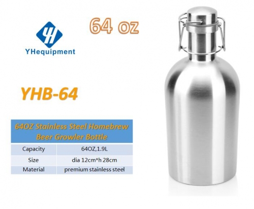 YHB-64 64OZ Stainless Steel Homebrew Beer Growler 1.9L Secure Swing Top Lid Craft Beer Bottle