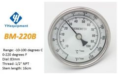 BM-220B Bi-metal Thermometer -10-100C; 0~220F Degree, WELDLESS WITH 16CM PROBE