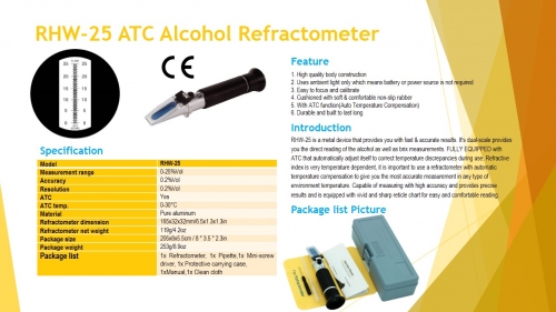 RHW-25 ATC alcohol 0-25%Vol optical refractometer