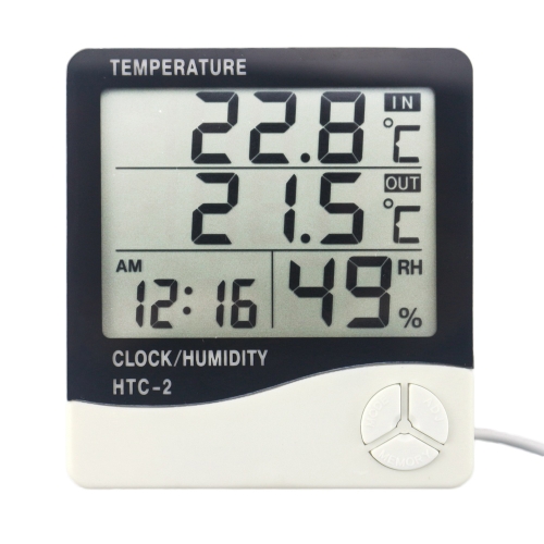 HTC-2 High Quality Room Indoor and Outdoor Electronic Temperature Humidity Meter Digital Thermometer Hygrometer Weather Station Alarm Clock