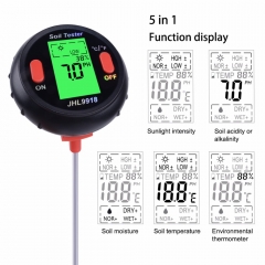 YH-Soil5in1 5 in 1 Soil PH Water Moisture Meter Garden Plants Flowers Moist Tester Water Quality Plants Hydroponics Analyzer Measurement