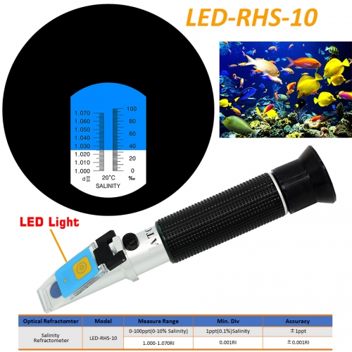 LED-RHS-10 ATC salinity 0-10% 1.000-1.070RI optical refractometer