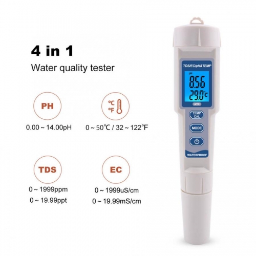 Multifunctional PH-968 4in1 PH/EC/TDS/Temperature Digital Water Quality Tester Portable Monitor Meter Pen 0-14PH Measuring Tool