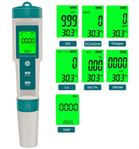 YH-PH71 7 in 1 PH/TDS/EC/ORP/Salinity /S. G/Temperature Meter, Water Quality Tester for Drinking Water, Aquariums PH Meter
