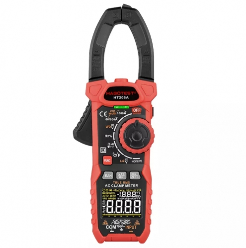 HT208A True RMS Digital Clamp Meter DC AC Current Voltage Ampere NCV Ohm Tester Clamp Multimeter