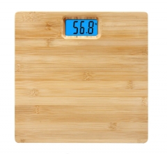 LCD display in blue backlit natural bamboo platform personal body weighing scale balance