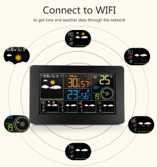 DT-FJW4 Digital Alarm Wall Clock Weather Station wifi Indoor Outdoor Temperature Humidity Pressure Wind Weather Forecast LCD
