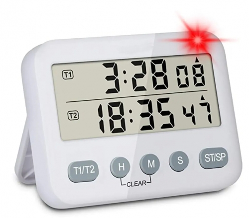 YS-218 Practical Voice Prompt Dual Digital Timer Kitchen Timer Mute Vibration Flashing Light Clock Reminder