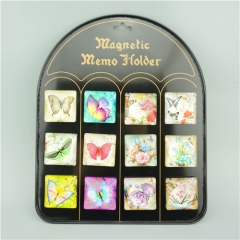 Square domed fridge magnets with butterfly and flower patterns