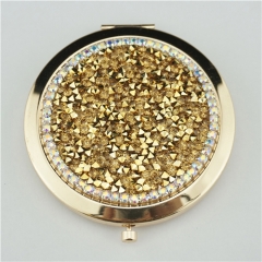 Gold Crystal Round Compact Mirror
