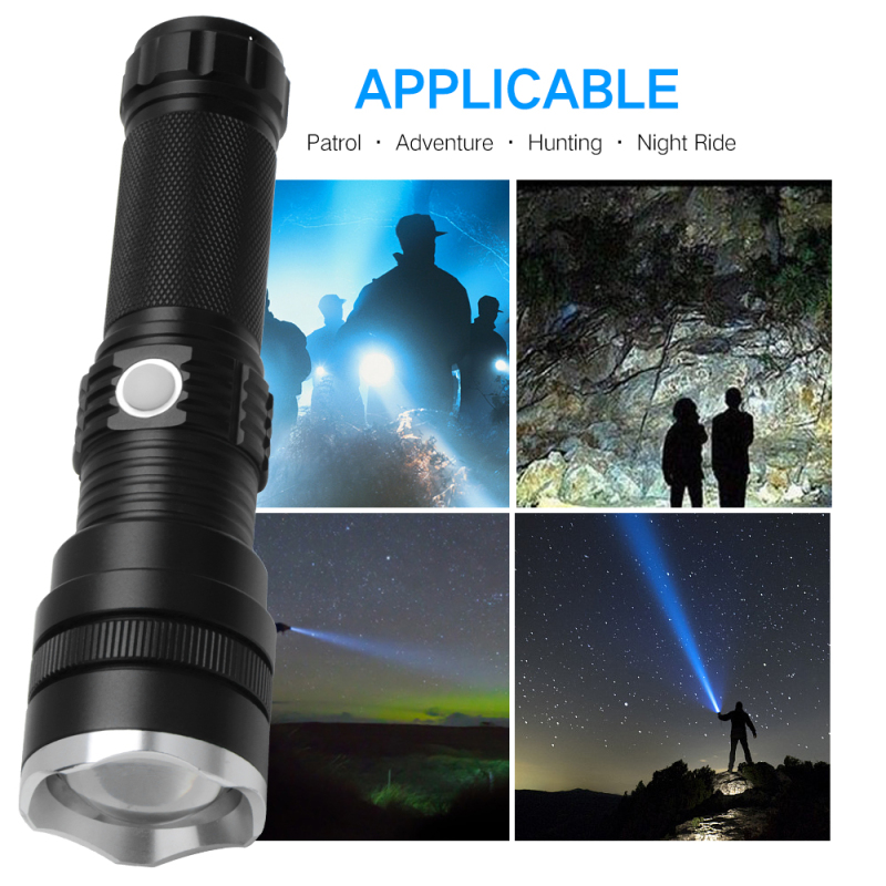 Rechargeable Aluminum Torch Zooming Dimmer XHP50 LED Flashlight Power by 18650/26650