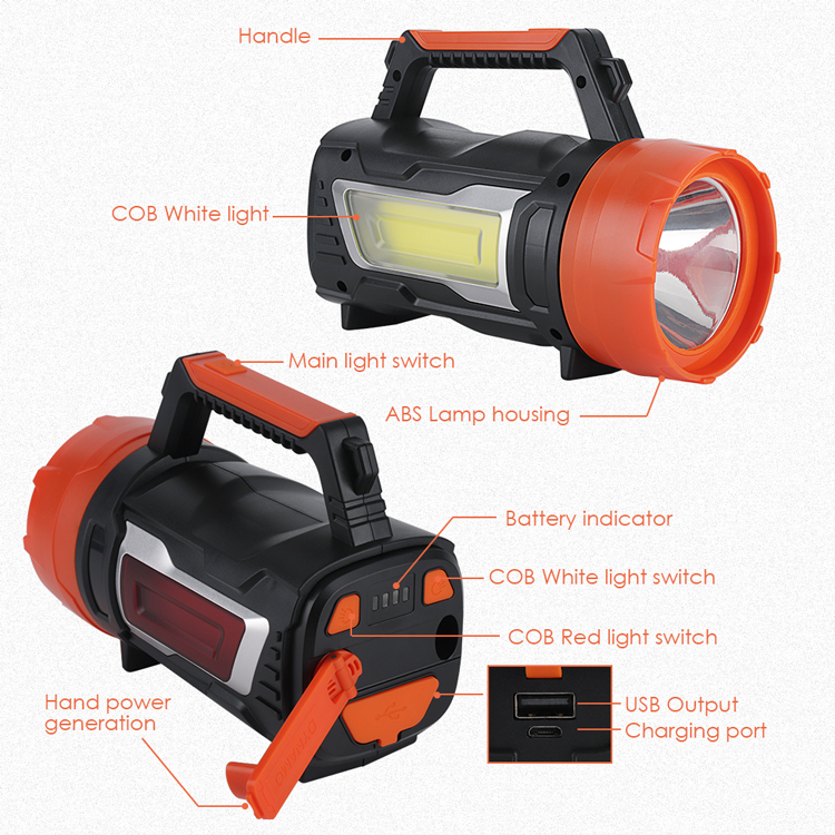 Outdoor 4000mah High Power Hand Crank Dynamo Rechargeable LED Searchlight For Hunting Camping Hiking Fishing