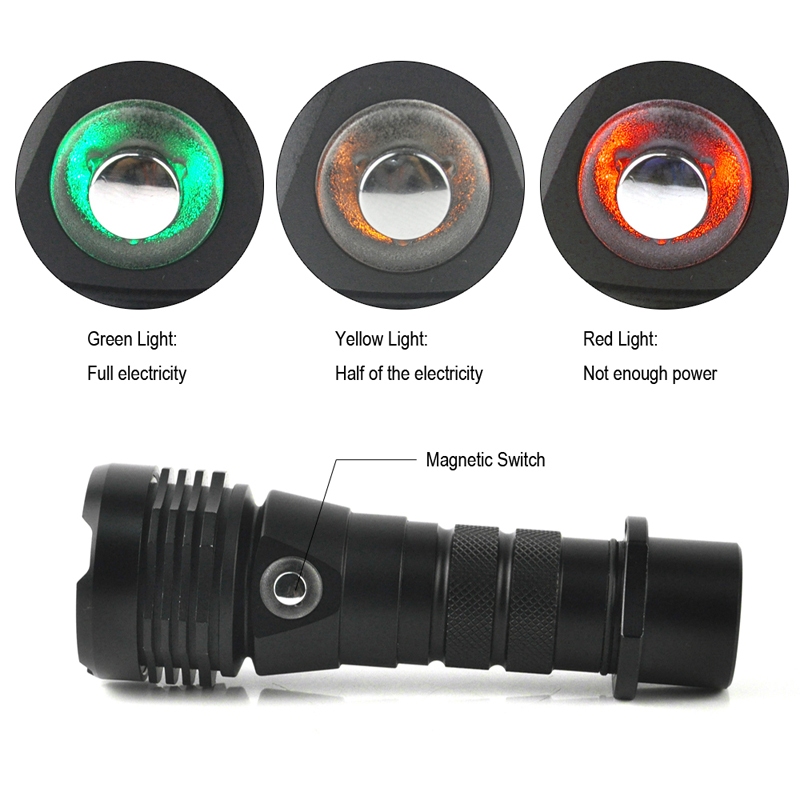 Magnetic Diving Light Flashlight, L2 Waterproof Torch Lamp for Night Scuba Mount Diving