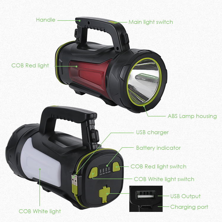 USB Rechargeable Search light, Waterproof Handheld Marine LED Searchlight