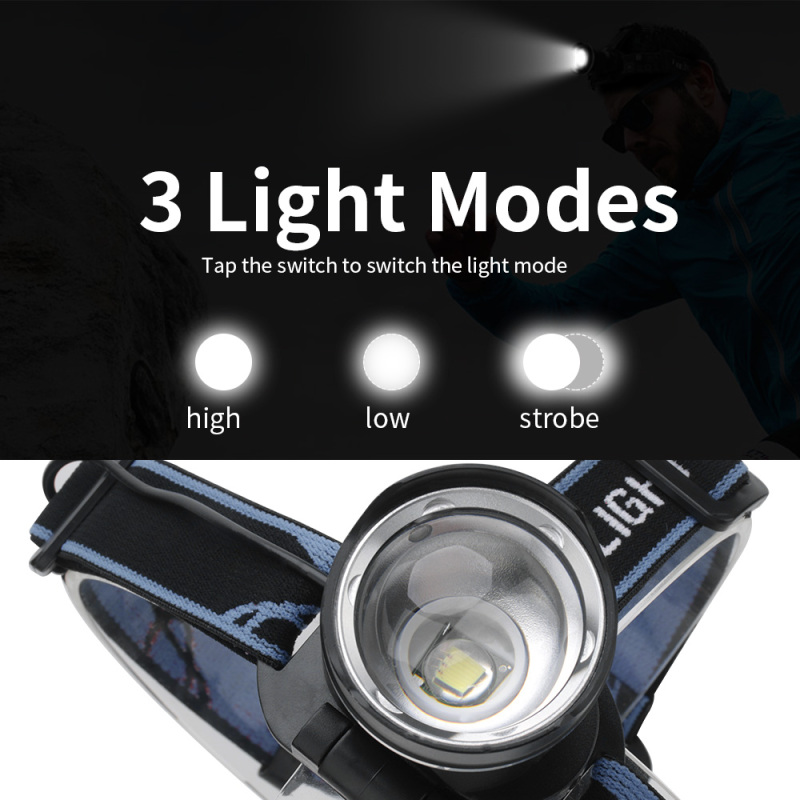 Zoomable 1000 Lumen T6 LED headlamp with 3 AAA Dry battery wide angle