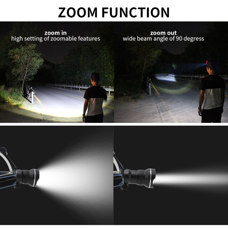 Zoomable 1000 Lumen T6 LED headlamp with 3 AAA Dry battery wide angle