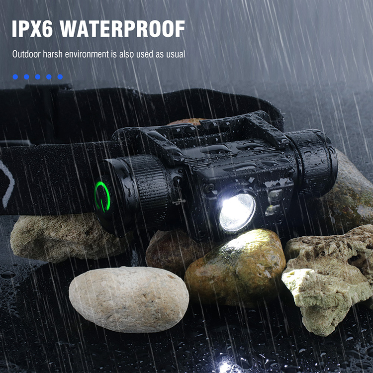 BORUiT HP500 High Power Type C LED Headlamp IPX6 Waterproof Rechargeable Headtorch for Camping Green Light For Hunting Headtorch