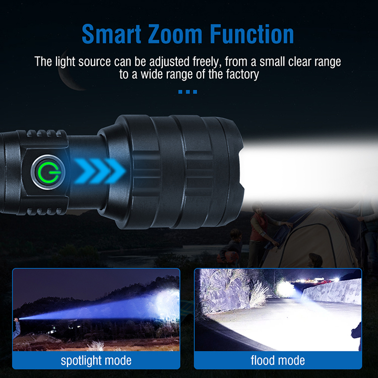 BORUiT 10000lm LED Flashlight 1000m Long Range Zoomable Rechargeable Hand Torch