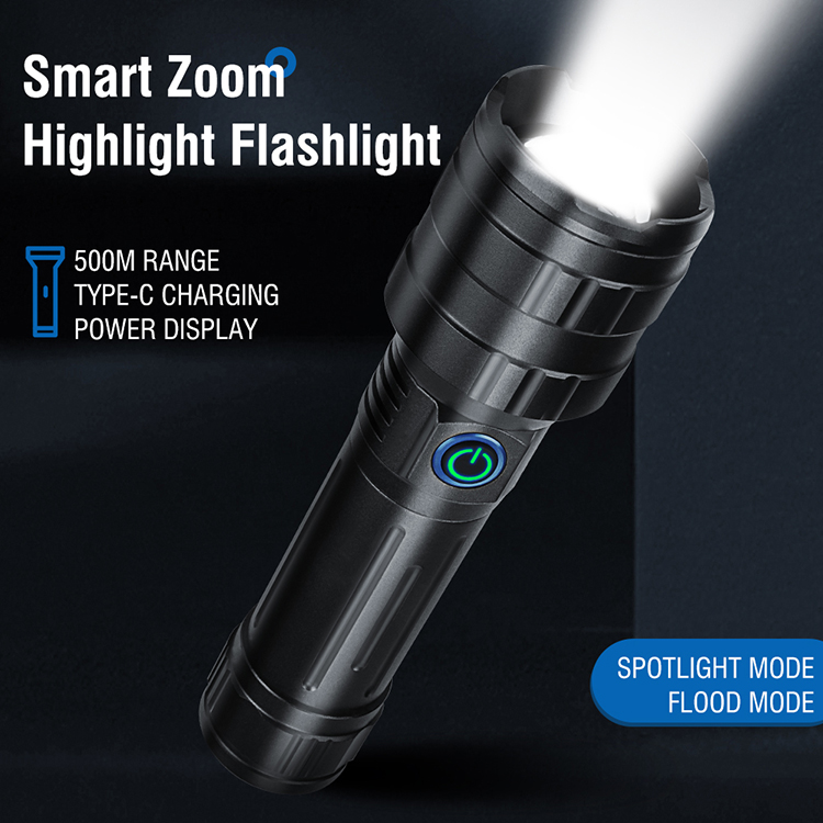BORUiT 10000lm LED Flashlight 1000m Long Range Zoomable Rechargeable Hand Torch