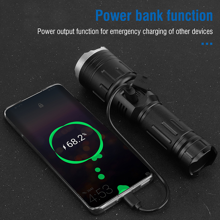 BORUiT 1000 Meters 10000 Lumens Zoom Focus Powerbank Flashlight