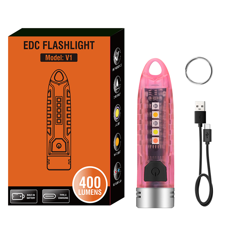 BORUiT EDC Keychain Flashlight V3 Pink Portable USB C Torch Light Cute Defensive Handheld Lantern