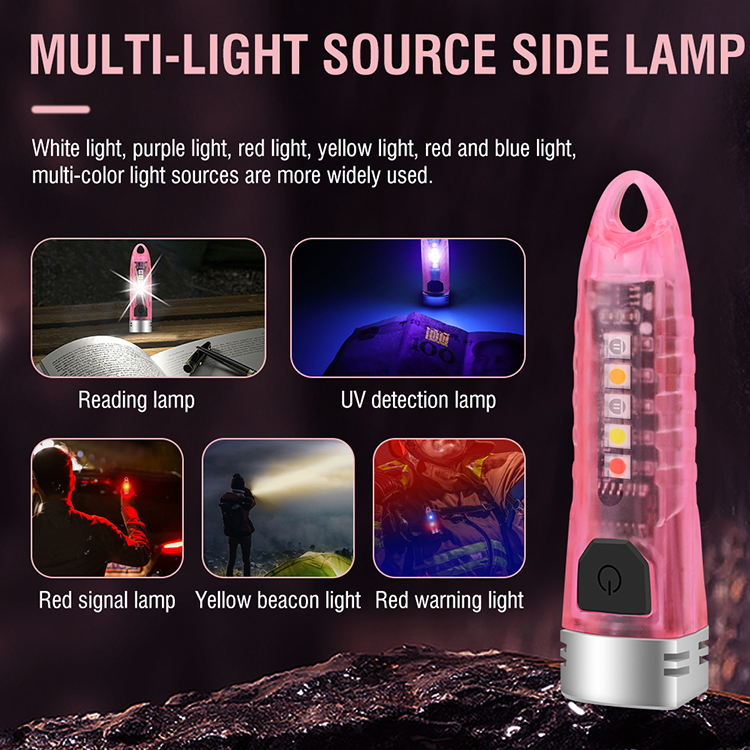 BORUiT EDC Keychain Flashlight V3 Pink Portable USB C Torch Light Cute Defensive Handheld Lantern