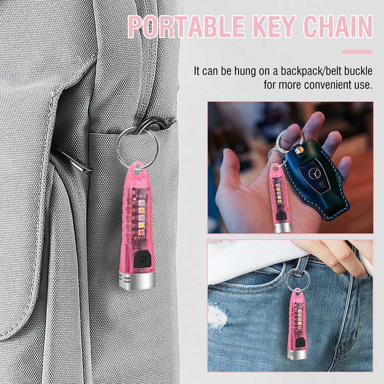 BORUiT EDC Keychain Flashlight V3 Pink Portable USB C Torch Light Cute Defensive Handheld Lantern