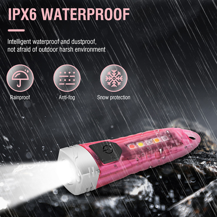 BORUiT EDC Keychain Flashlight V3 Pink Portable USB C Torch Light Cute Defensive Handheld Lantern