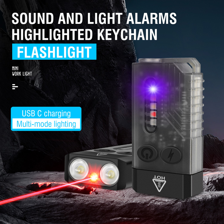 Boruit V10 High Power 1000lm LED Flashlight Keychain Magnet Flashlight Torch with Red Laser Beeping Alarm