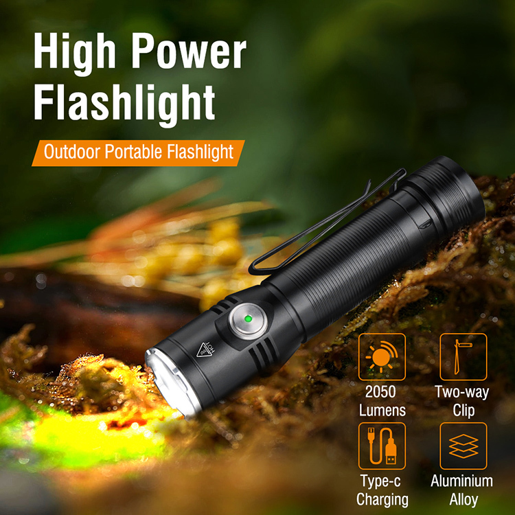 BORUiT 2024 New High Power 2050lm 42hrs working time Fast Charge Waterproof Portable outdoor flash light With Memory Function For Camp