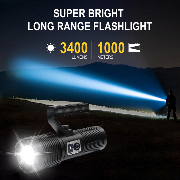 BORUiT 2024 Super Bright Light 3400 Luminens Rechargeable Flashlights Mini High Power Led Torch with Power Bank Functions