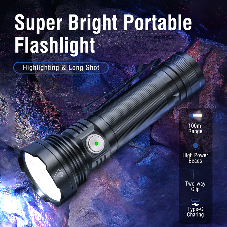 Boruit New High Power 2500lm White Laser Lamp Beads Waterproof Portable Rechargeable Led Torch Light Flashlights with Clip