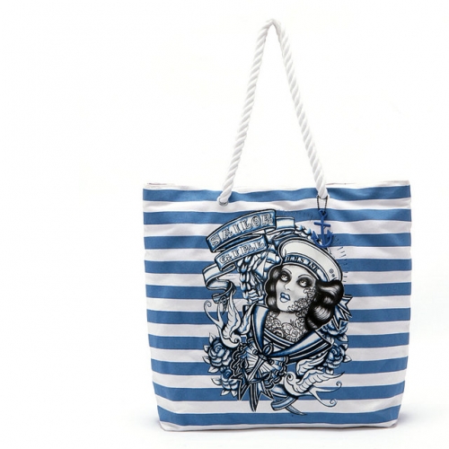 DARKSIDE AB428 Cute Sailor Girl Prints Stripe Nylon Handbag Purse