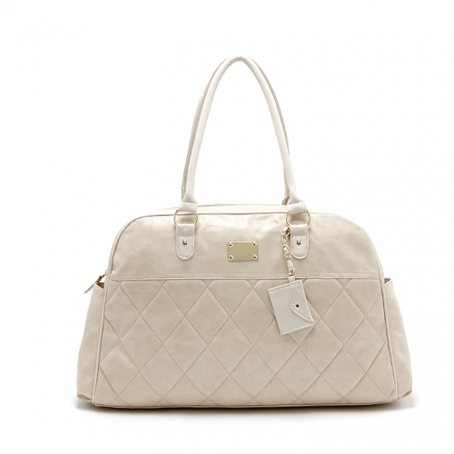 H1447 Primark Charm Simple Solid White Quilted Tote Bag Handbag