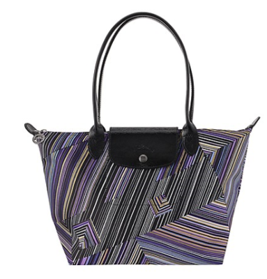 Longchamp VIP$33 AL779 Bohemian Rustic Amethyst Stripe nylon Women Shopper Tote Bag Handbag