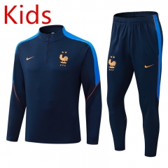 26-27 France Royal Blue Kids/Youth Soccer Tracksuit-0199