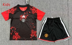 26-27 Rose Special Version Manchester United Black&Red Kids/Youth Soccer Uniform-6149