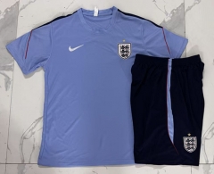 26-27 England Light Blue Short-sleeved Thailand Soccer Tracksuit-815