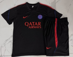 26-27 Paris SG Black Short-sleeveThailand Soccer Tracksuit-815