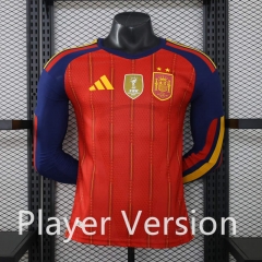 (S-3XL) With Patch Player Version 26-27 2 Star Spain Home Red LS Thailand Soccer Jersey AAA-888