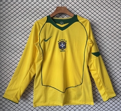 (S-4XL) Retro Version 2004 Brazil Home Yellow LS Thailand Soccer Jersey AAA-9633