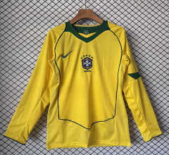 (S-4XL) Retro Version 2004 Brazil Home Yellow LS Thailand Soccer Jersey AAA-9633